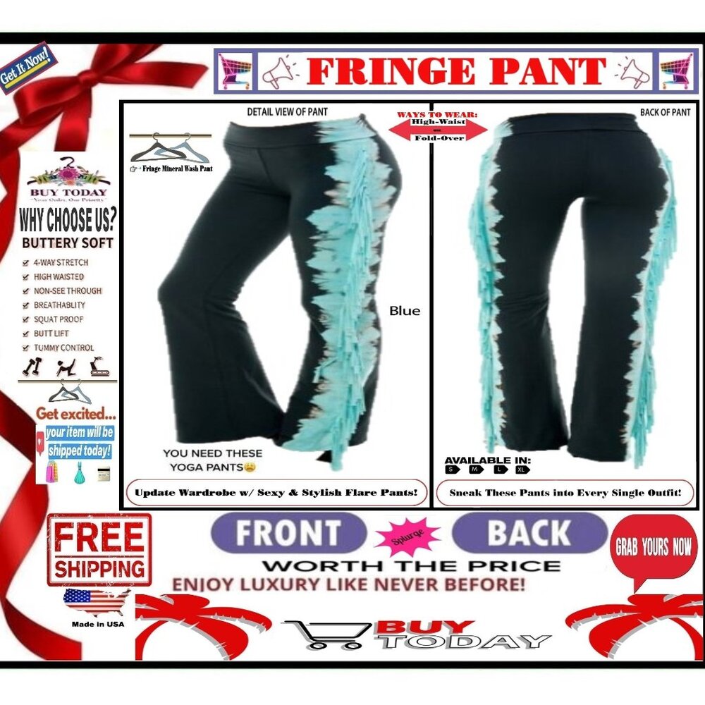 🛑 BOTTOM Fold Over FRINGE ➕ LEGGING 🆒 PANT High Waist Dye Color TASSEL Buy Now